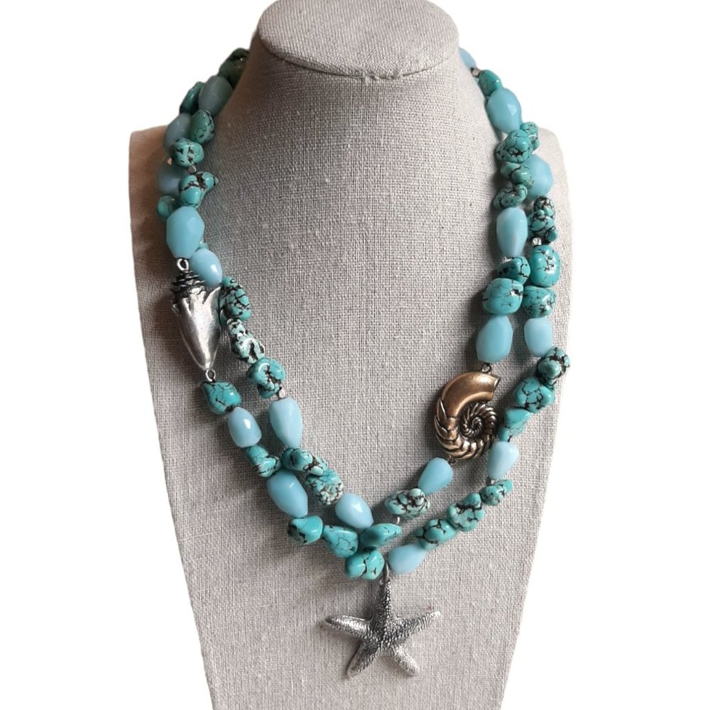 Lucky Brand Faux Turquoise & Aqua Shell Beach Necklace - Picture 1 of 7